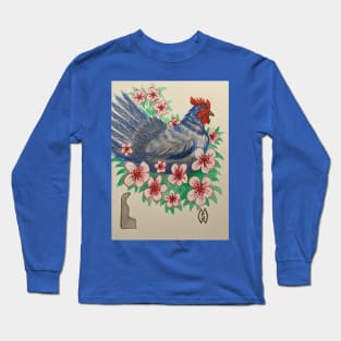 Delaware state bird and flower, the blue hen and peach blossom Long Sleeve T-Shirt